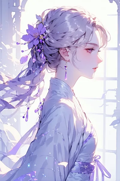 AIdeal member Airi Kazoku — ethereal soprano vocalist with soft violet aesthetic